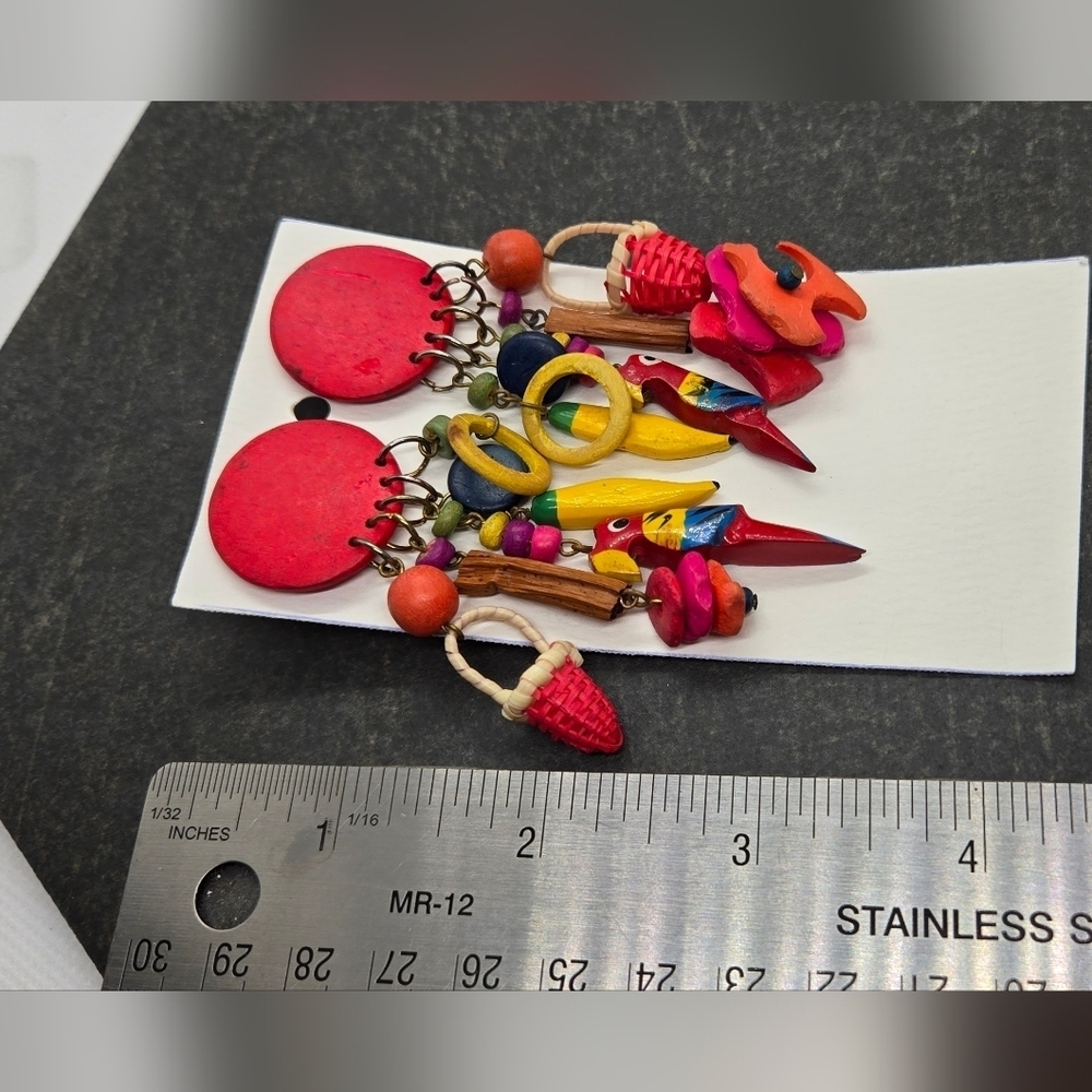 Artisan Colorful Parrot Banana Beads Wooden Dangle Earrings - Picture 15 of 15